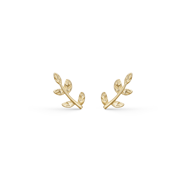 8kt. goldene Ohrstecker Zweig mit 5 Blättern. Abmessungen 9,82 x 5,29 mm.