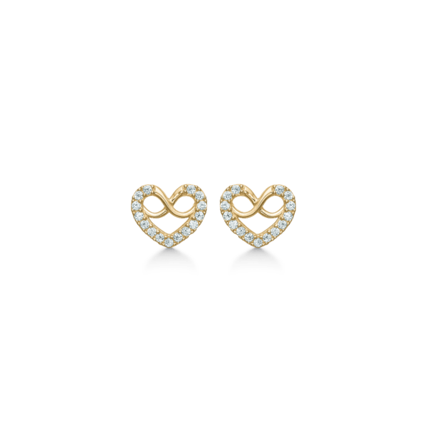 Arkandi Herz/Ewigkeitszeichen Ohrstecker 8 Karat Gold mit Zirkonia Steinen 7,45 x 6,25 mm.