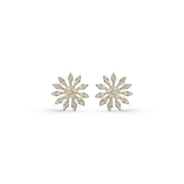 8kt. goldene Schneeflocken-Ohrringe mit facettierten Zirkonia. Misst 8,79 mm.