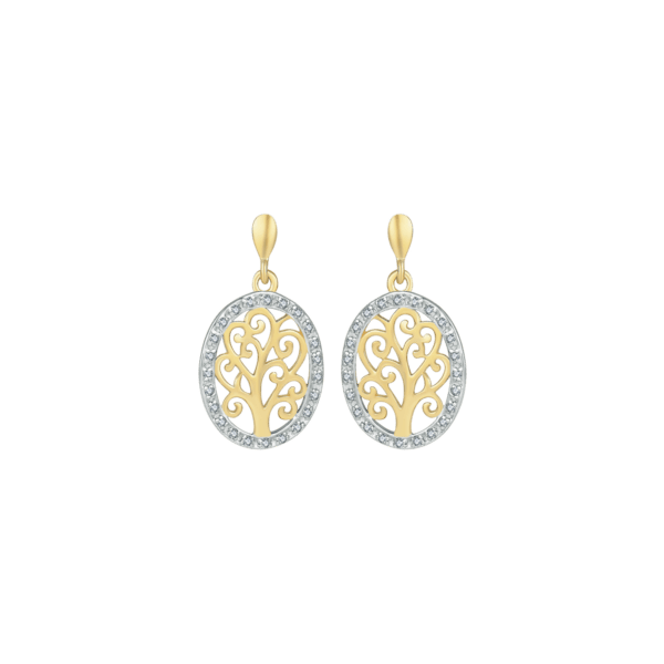 Lebensbaum 8 Karat Goldohrring oval mit Zirkonia