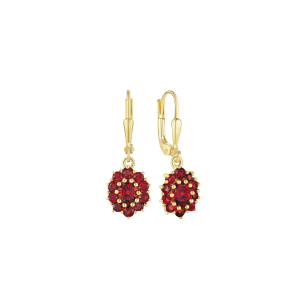 Ohrring-Rosette aus 8 kt Gold mit großem ovalem Granat in der Mitte