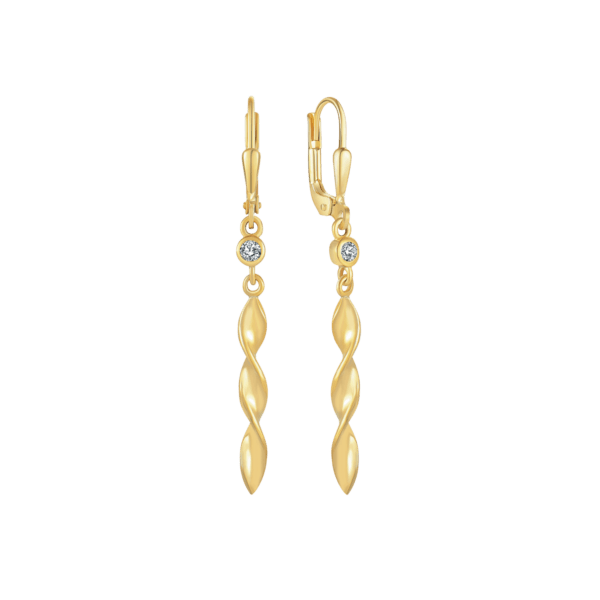 Gedrehter Ohranhänger aus 8 kt Gold mit einem synthetischen Zirkonia an der Spitze