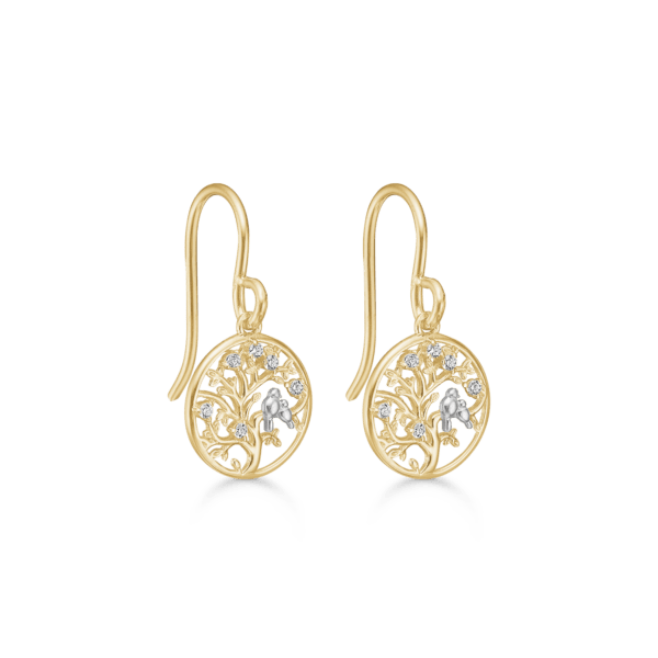 Arkandi Lebensbaum 8 Karat Gold Ohrringe mit Zirkonia Steinen