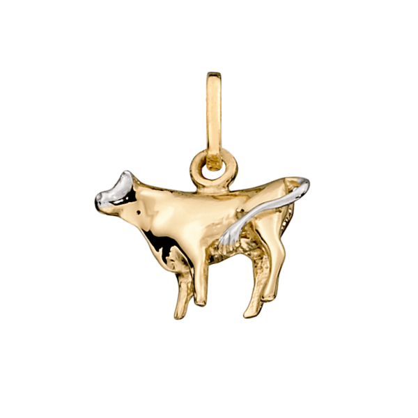 Sternzeichen Stier 14 kt. Gold mit Rhodium-Anhänger.