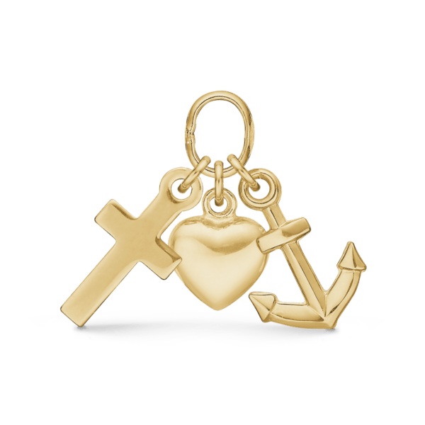 8kt. Goldanhänger Glaube, Hoffnung und Liebe. Abmessungen: 6 x 10 mm.