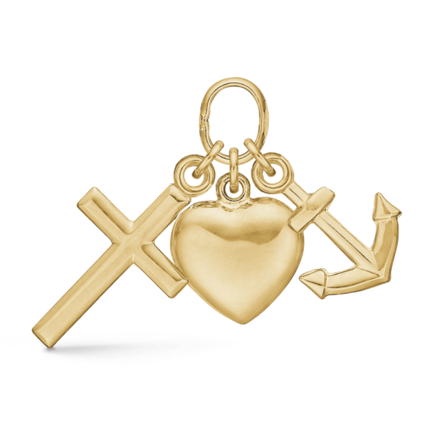 8kt. Goldanhänger Glaube, Hoffnung und Liebe. Abmessungen: 9 x 14 mm.