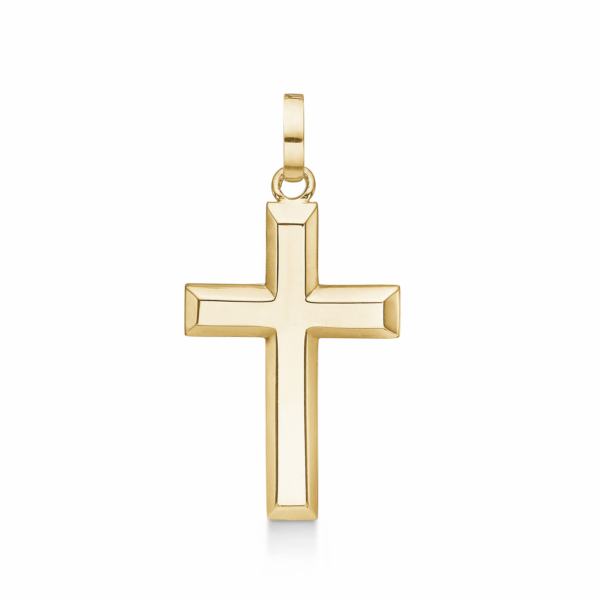 8kt. Goldanhänger eckiges Kreuz. Abmessungen: 14 x 23 mm.