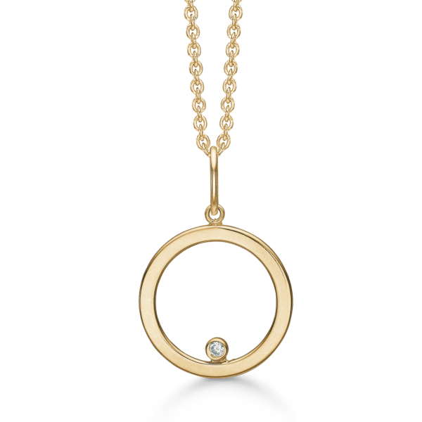 8kt. Goldkette Kreis mit facettiertem Zirkonia in der Mitte 42-45 cm.