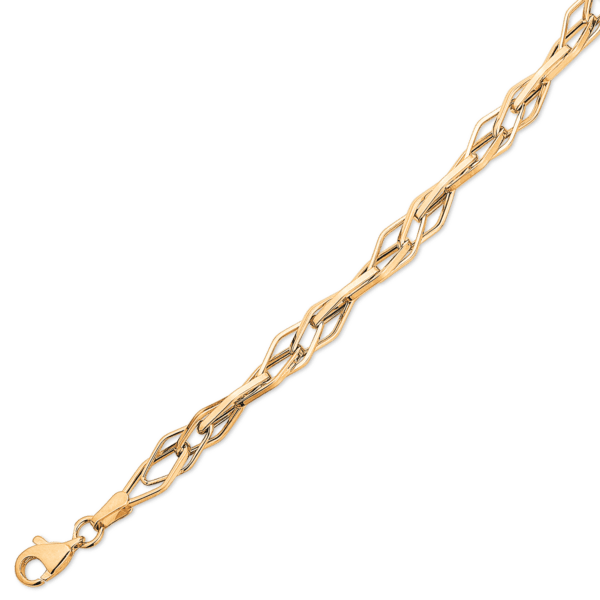 8kt. Goldkette mit eckigen Gliedern, die ineinander verschlungen sind. Länge 43 cm.