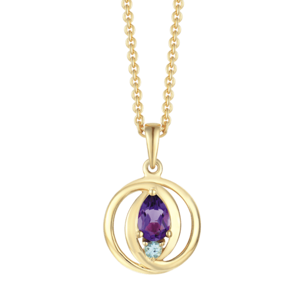 Circle Halskette aus 8 Karat Gold mit Amethyst und blauem Topas