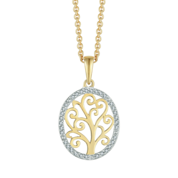 Lebensbaum Kette 8 kt Gold, oval mit Zirkonia