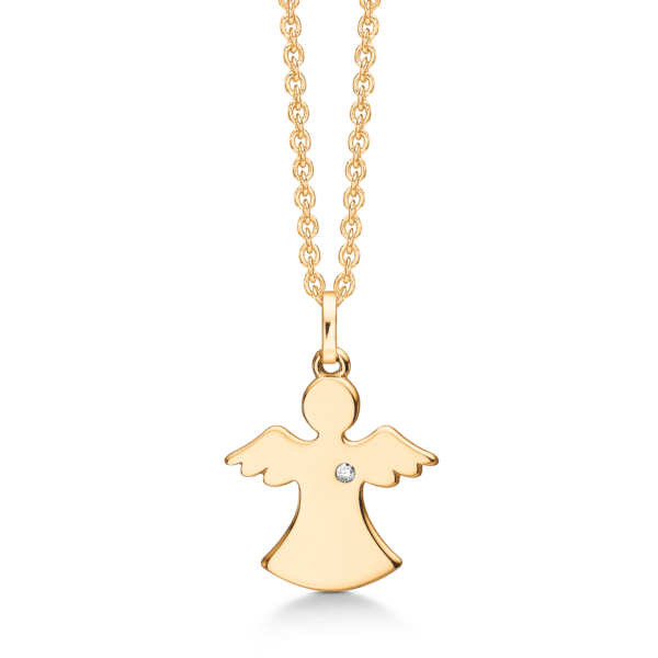 8kt. Collier Engel glatt mit Brillant. Brillant total 0.010 ct. pk2