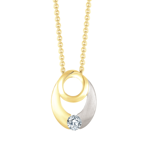 Doppelkreis-Halskette aus 8 Karat Gold, 2-farbig, mit weißen Zirkonia-Steinen