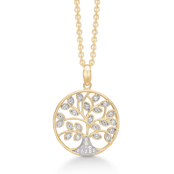 Arkandi Lebensbaum Kette aus 8 Karat Gold mit Zirkoniasteinen - 42-45 cm