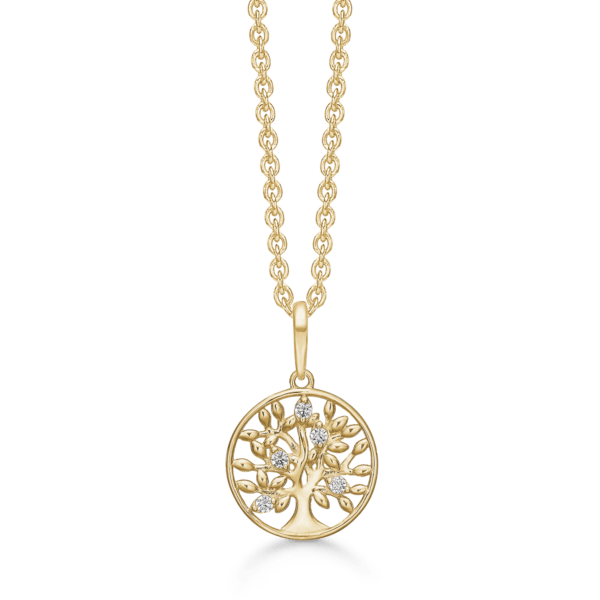 Arkandi Lebensbaum Kette aus 8 Karat Gold mit Zirkoniasteinen - 42-45 cm