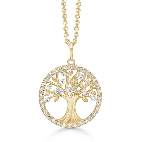 Arkandi Lebensbaum Kette aus 8 Karat Gold mit Zirkoniasteinen - 42-45 cm