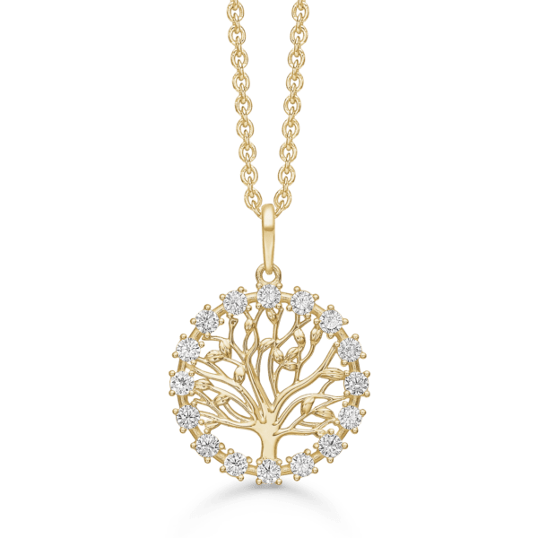 Arkandi Lebensbaum Halskette aus 8 Karat Gold, mit Zirkonia Steinen 42-45 cm