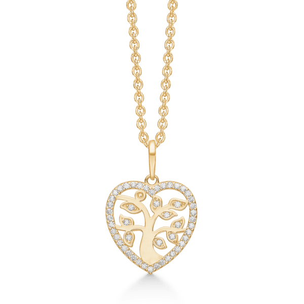 Arkandi Lebensbaum/Herz Halskette aus 8 Karat Gold mit Zirkonia Steinen 42-45 cm
