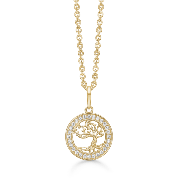 Arkandi Lebensbaum Halskette aus 8 Karat Gold, mit Zirkonia Steinen 42-45 cm