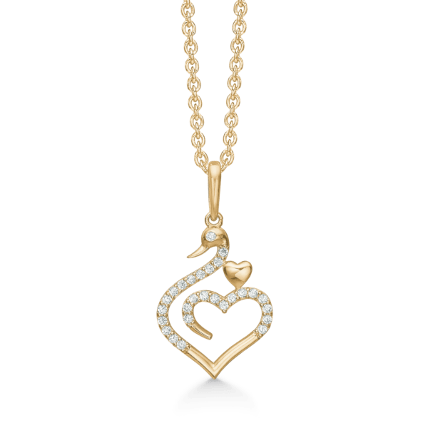 Arkandi Herz Schwan Halskette 8 Karat Gold mit Zirkonia 42-45 cm.