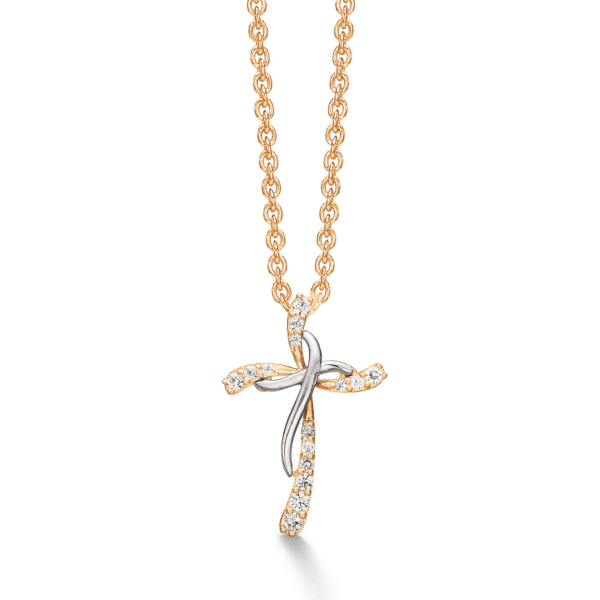 8kt. -Kreuz aus Gold mit facettiertem Zirkonia und einem Kreuz darüber.