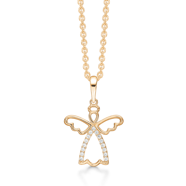 8kt. goldene Schutzengelkette mit 15 facettierten Zirkonia.
