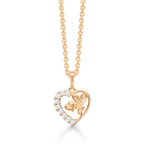 Engelkette im Herzen mit Steinen 8 Karat Gold 42-45 cm