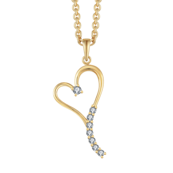 Herzkette aus 8 Karat Gold. Längliches Herz mit einem Zirkonia in der Mitte