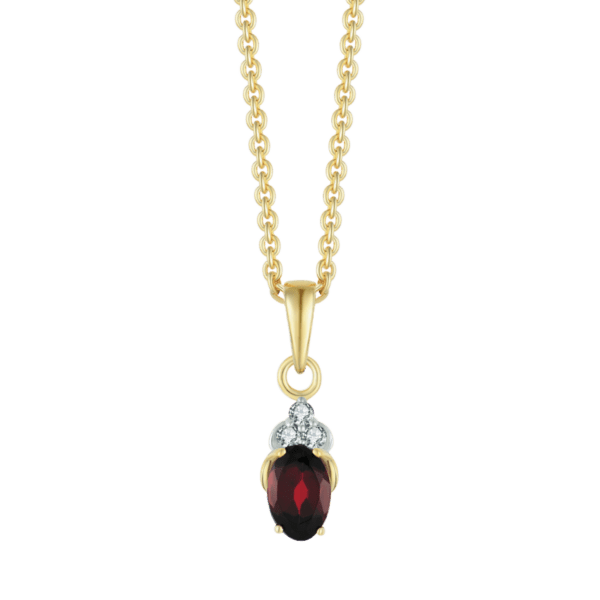Anhänger aus 8 kt Gold mit ovalem Granat und weißem Topas
