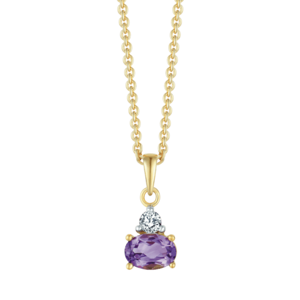Anhänger aus 8 kt Gold, ovaler Amethyst mit weißem Topas