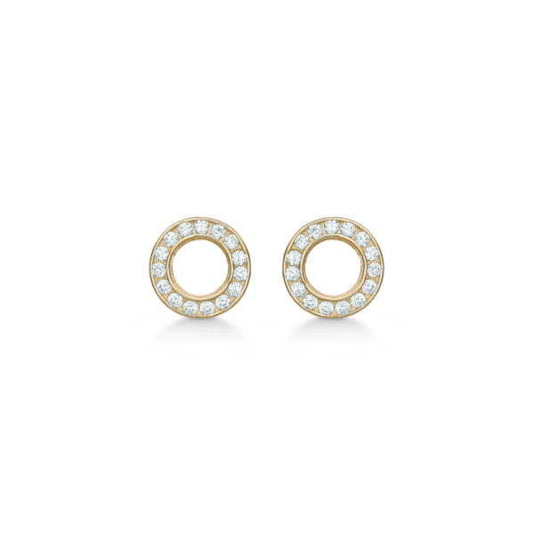14kt. goldener Ohrstecker Kreis mit facettiertem Zirkonia am Rand.