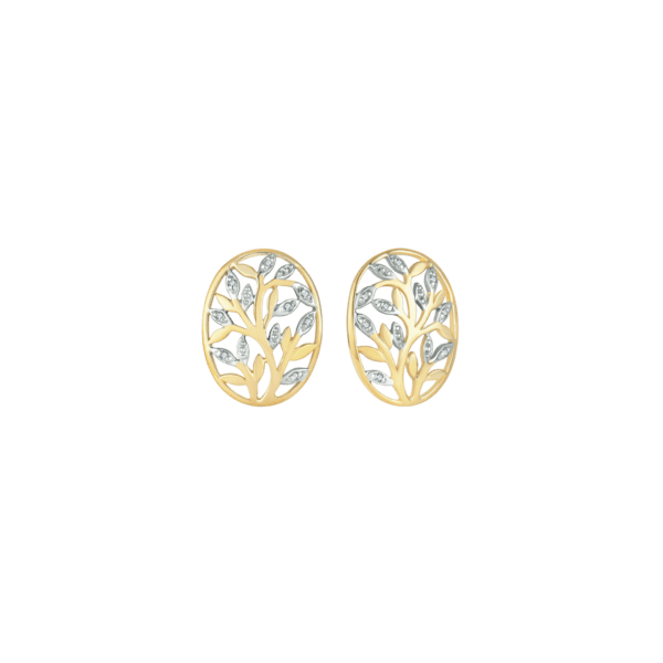 Lebensbaum Ohrringe 14 Karat Gold, in Oval mit Brillanten