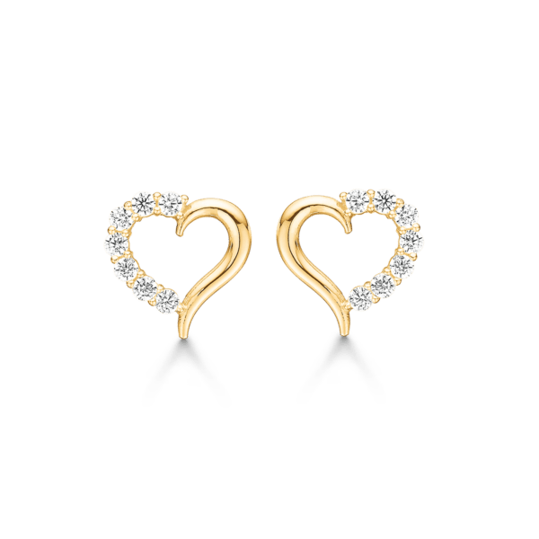 Arkandi Herz-Ohrstecker aus 14 Karat Gold mit Zirkonia 10,36 x 10,22 mm.
