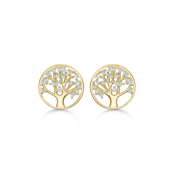 Labensbaum Gold Ohrstecker 14 Karat, mit Zirkonia-Edelsteinen Ø11 mm