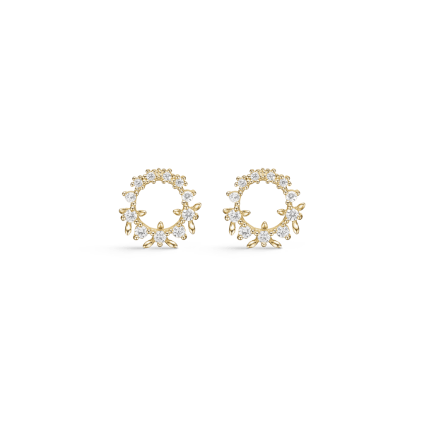 Arkandi Blumen Goldohrstecker 14 Karat, mit weißen Edelsteinen