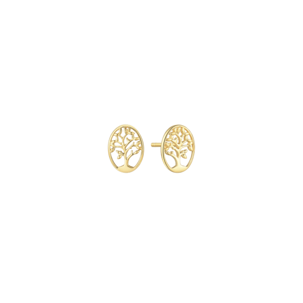 Lebensbaum vergoldet Ohrringe 14 Karat Gold in einem ovalen Kreis. Maße 8 x 6 mm