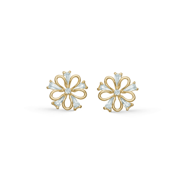 Blumenstecker aus 14 Karat Gold, mit weißen Steinen Ø9,76 mm.
