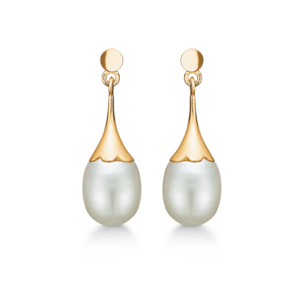 Arkandi Perle Hängeohrringe aus 14 Karat Gold mit Süßwasserperle.