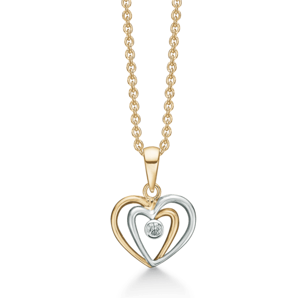 Herzkette Gold und Silber mit Steinen 42-45 cm