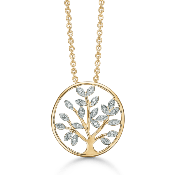 Arkandi Lebensbaum Gold Kette 14 Karat mit Diamanten 42-45 cm