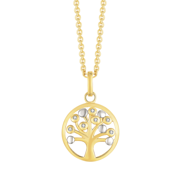Lebensbaum Kette 14 Karat Gold, mit Zirkonia-Steinen als Blätter