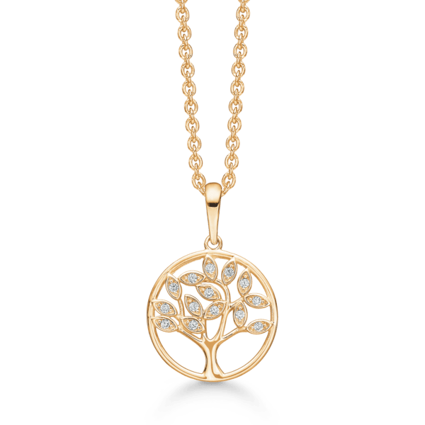 Arkandi Lebensbaum Gold Kette 14 Karat mit Zirkonia 42-45 cm