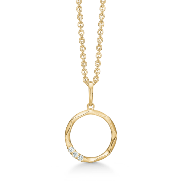 14kt. Goldkette Kreis mit Muster mit Zirkonia in Röhrenfassung.
