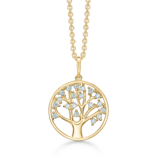 Arkandi Lebensbaum Gold Kette 14 Karat mit Zirkonia 42-45 cm