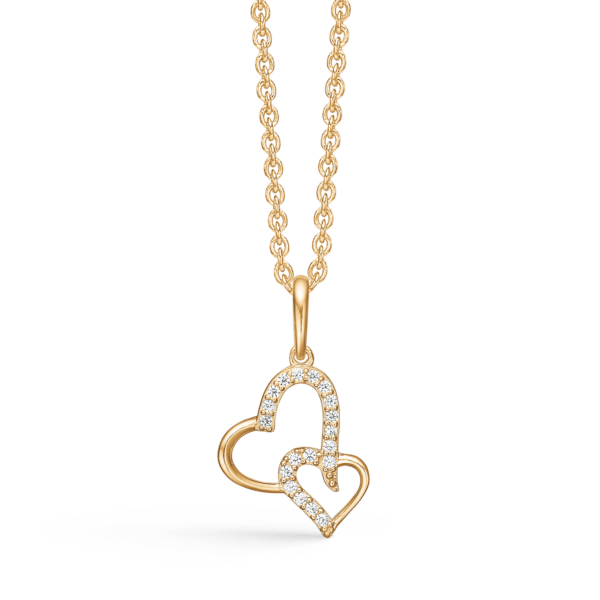 Doppelherzkette mit Steinen 14 Karat Gold 42-45 cm