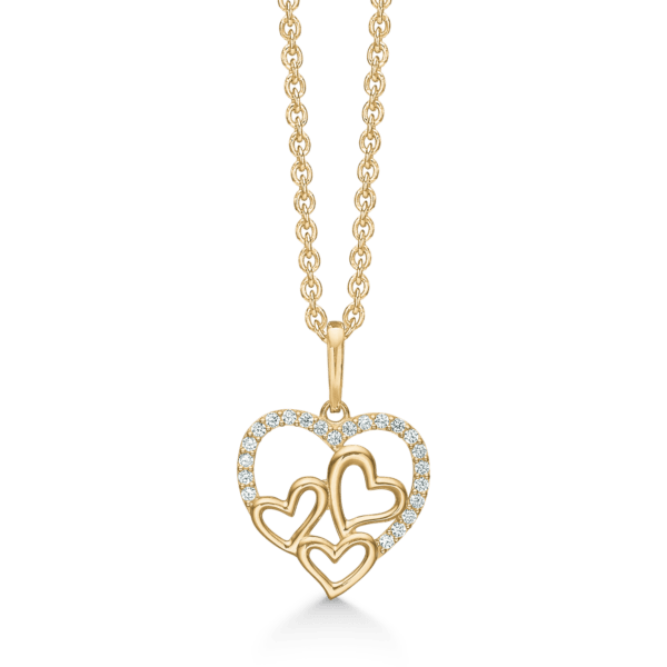 Herzkette 14 Karat Goldstein oben 3 kleine Herzen 42-45 cm