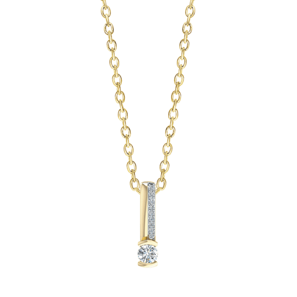 Anhänger aus 14 kt Gold mit Diamanten auf der Hälfte der Seite und einem großen in der Mitte