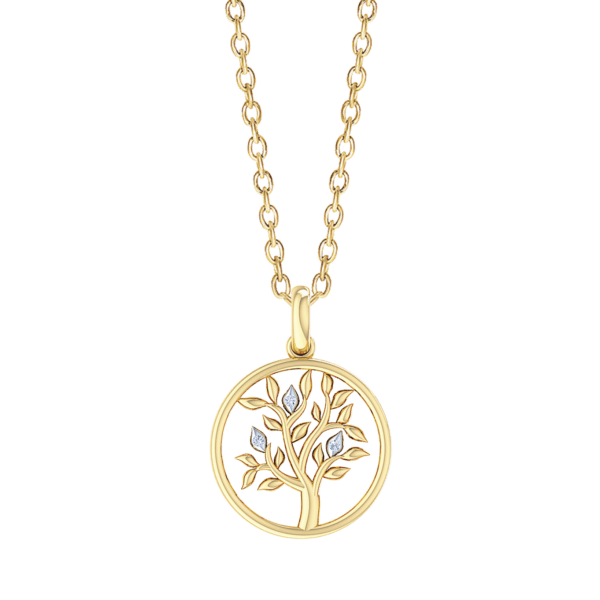 Lebensbaum Kette 14 kt Gold mit Diamanten