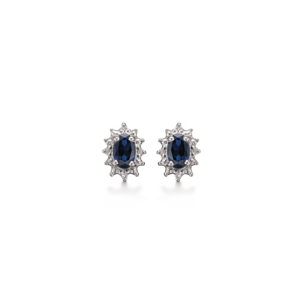 Arkandi Ohrstecker Saphir und 2 Diamanten 14 Karat Weißgold