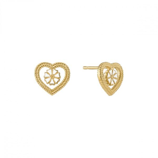 Gänseblümchen-Herz-Ohrstecker, gedrehtes vergoldetes Silber, 5 mm